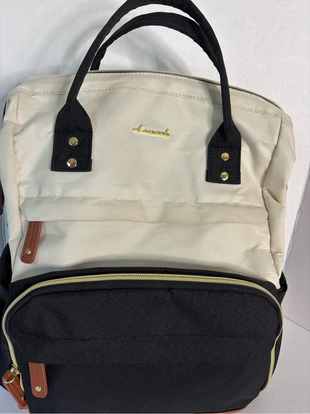 Lovevook Two-Tone Canvas Backpack - Black & Cream with Charging Port - Picture 10 of 13